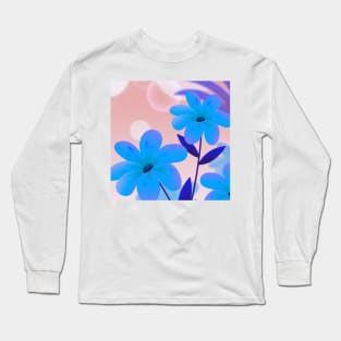 Flowers Art Aqua Blue Long Sleeve T-Shirt